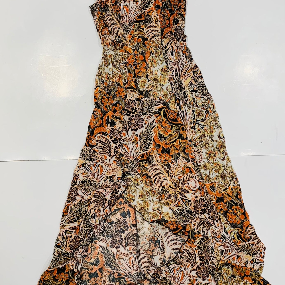 Free People Orange Gold Asymmetrical Sundress Spaghetti Strap - Picture 6 of 9